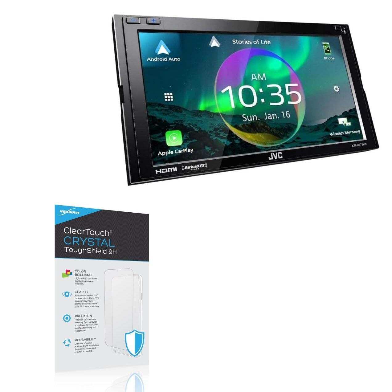 BoxWave Screen Protector Compatible with JVC KW-M875BW (6.8 in) - ClearTouch Crystal ToughShield 9H (2-Pack), Clear 9H Tough Flexible Film Screen Protector
