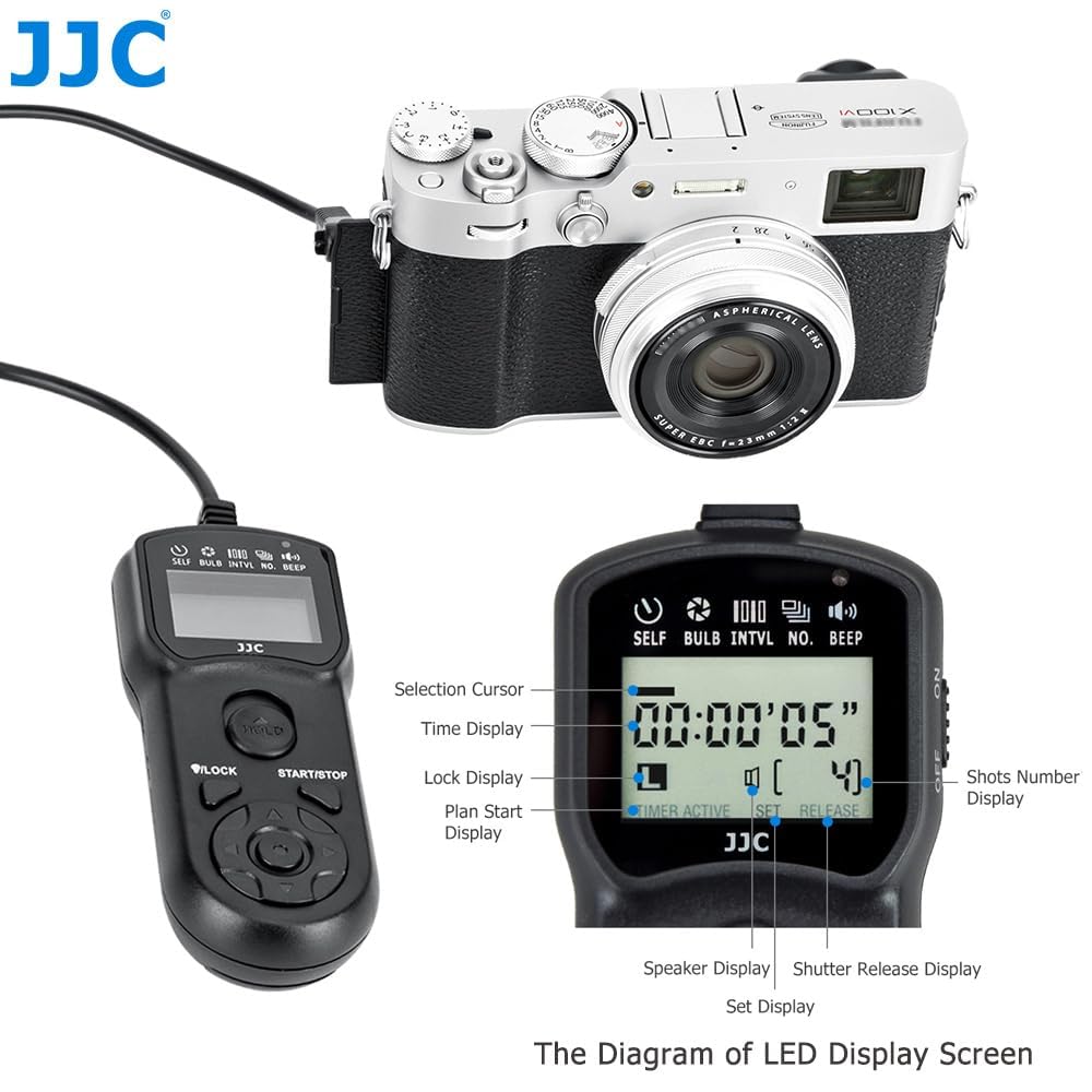 JJC Telecomando Intervallometro Scatto Remoto LCD Timer con Treppiedi del Morsetto per Fujifilm GFX100 GFX 50R X-PRO3 X-H2 X-H2S X-T5 X-T4 X-T3 X-T30 III X-T30 X100V X-A7 etc. Sostituzione Fuji RR-100