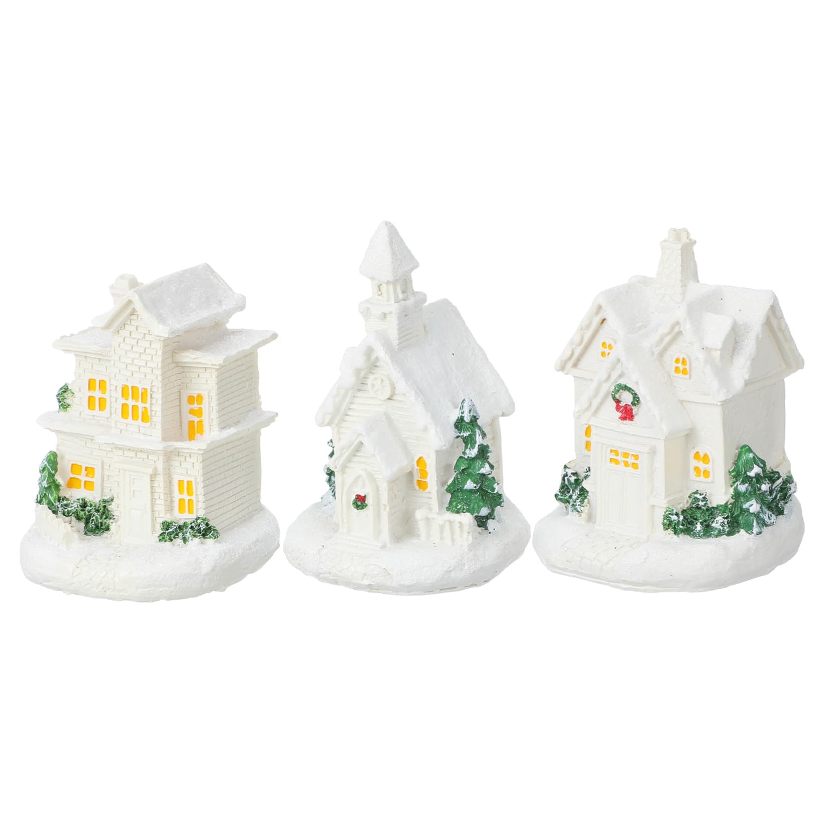Adornos de mesa navideños MAGICLULU con 3 mini casas brillantes para pueblo