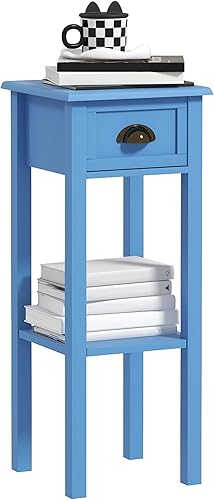 Miniatura 55 de HOMCOM Mesa auxiliar de 2 niveles con cajón, mesa auxiliar estrecha con estante inferior, para sala de estar, juego de 1, color rojo Rojo -,Negro