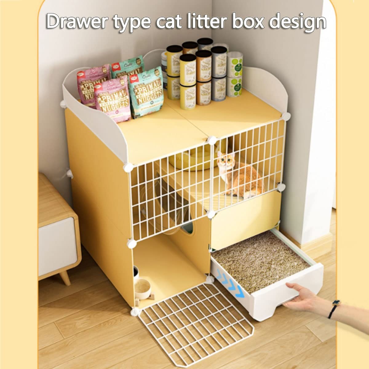 Gabbia per Gatti Grande, Angolo per Gabbia per Gatti, Cuccia per Gatti di Grandi Dimensioni a 2 Livelli, Box per Gatti Fai-da-Te Recinzioni per Cucce in Filo Metallico Staccabili per Interni