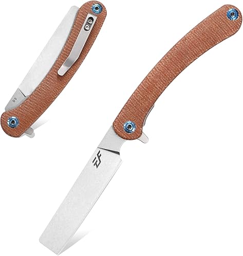 Eafengrow EF939 Cuchillo plegable, hoja de acero D2 con mango de micarta EDC para trabajo de campamento (marrón micarta)