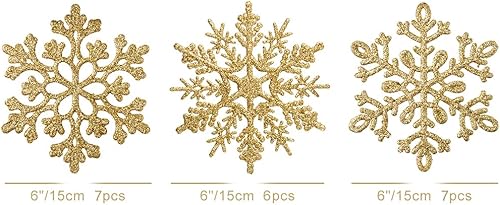 Miniatura 8 de XmasExp - Juego de adornos de copos de nieve con purpurina de 150mm6 pulgadas para colgar en el árbol de navidad, decoración de plástico para