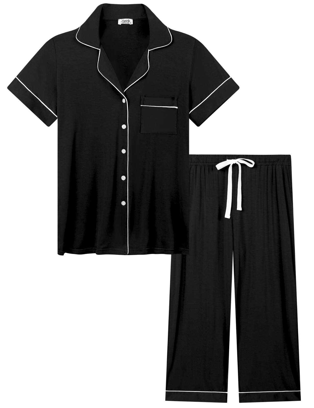 Joyaria Women’s Bamboo Viscose Capri Pajama Set, Cooling Short Sleeve Button Down PJs for Night Sweats