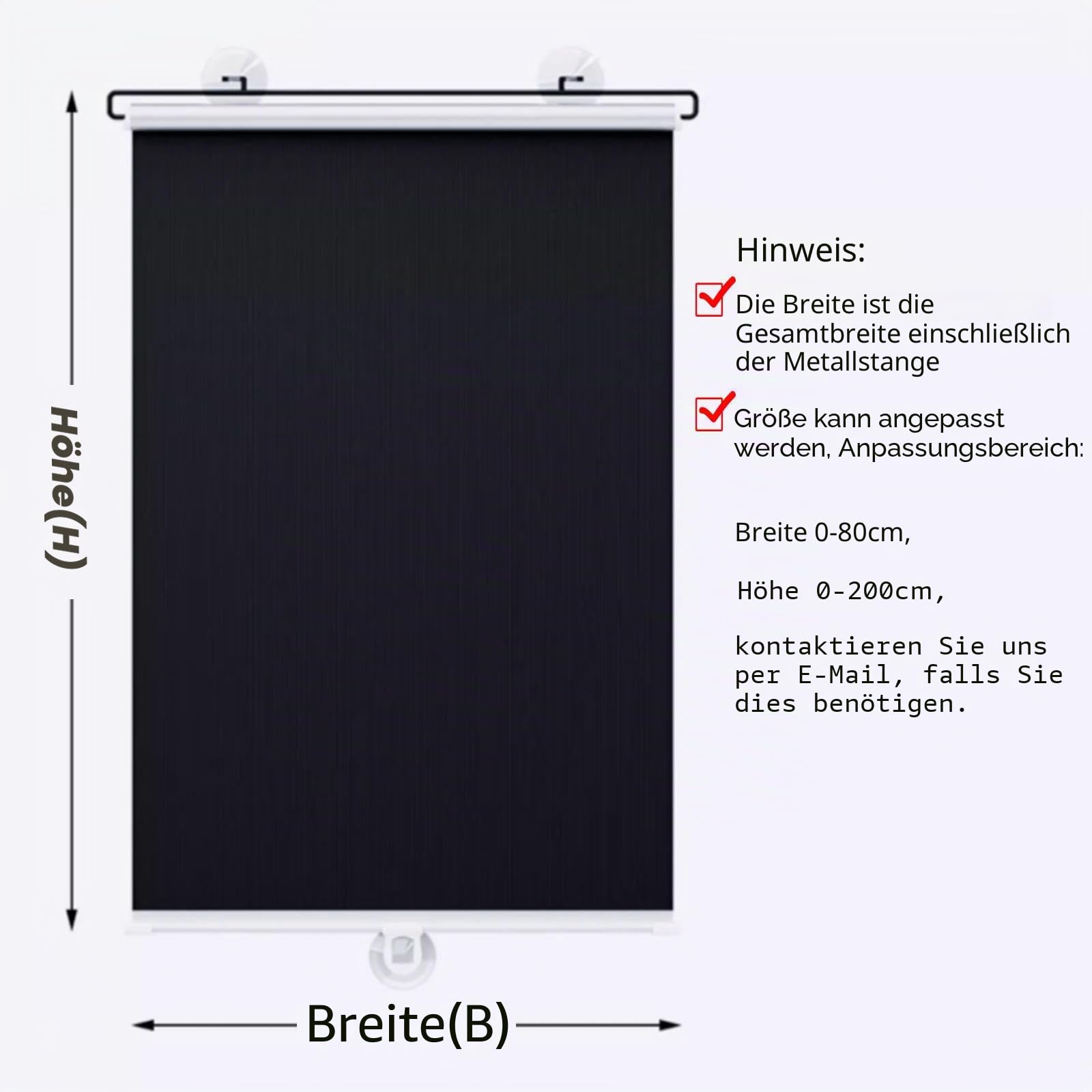 Saugnapf Rollos Für Fenster,Sonnenschutz Verdunkelungsrollos 40cm 45cm 50cm 58cm 68cm 80cm,Temporäre Jalousien Ohne Bohren,Einziehbarer Sichtschutzvorhänge,Thermorollo Schwarz,W×H-80*200cm(31*79in)