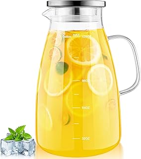 1 Gallon 128oz Glass Pitcher, Water Pitcher with Lid and Spout, Glass Ca...