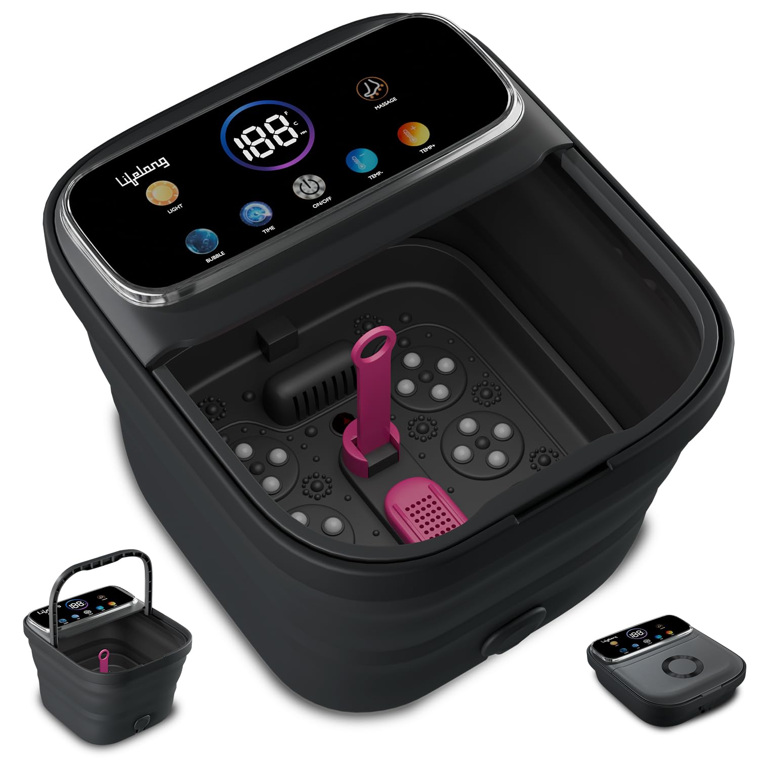 Lifelong Electric Foot Spa Pedicure Machine with Remote | Foldable Pedicure Tub for Home with 6 Rotating Rollers & Pumice ...