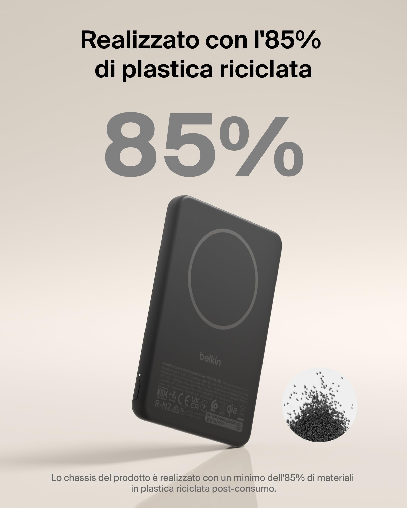 Belkin BoostCharge Power Bank Magnetico 5000mAh, Anello Magnetico - Nero | Caricatore Portatile 5000mAh Wireless, Certificato Qi2, Anello Magnetico per Aggancio, 1 USB-C, Pre-Caricato, Cavo Incluso