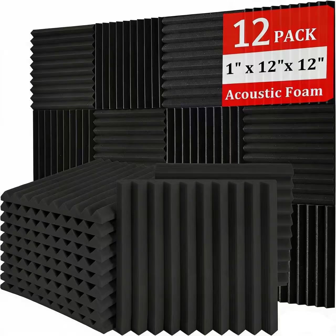 Saiqiang 12 Pack Akustikschaumstoff, Akustikschaumstoff Platten Wand Schalldämmung Akustikpaneele Schallschutzmatte Hoher Dichte Schaumstoffplatte 30x30x2.5 cm