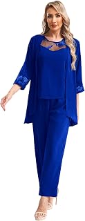 Traje De Fiesta Elegante De Gasa para Mujer Conjunto De 3 Piezas De Color Sólido Camiseta Sin Mangas + Cárdigan Manga Larga + Pantalones Largos