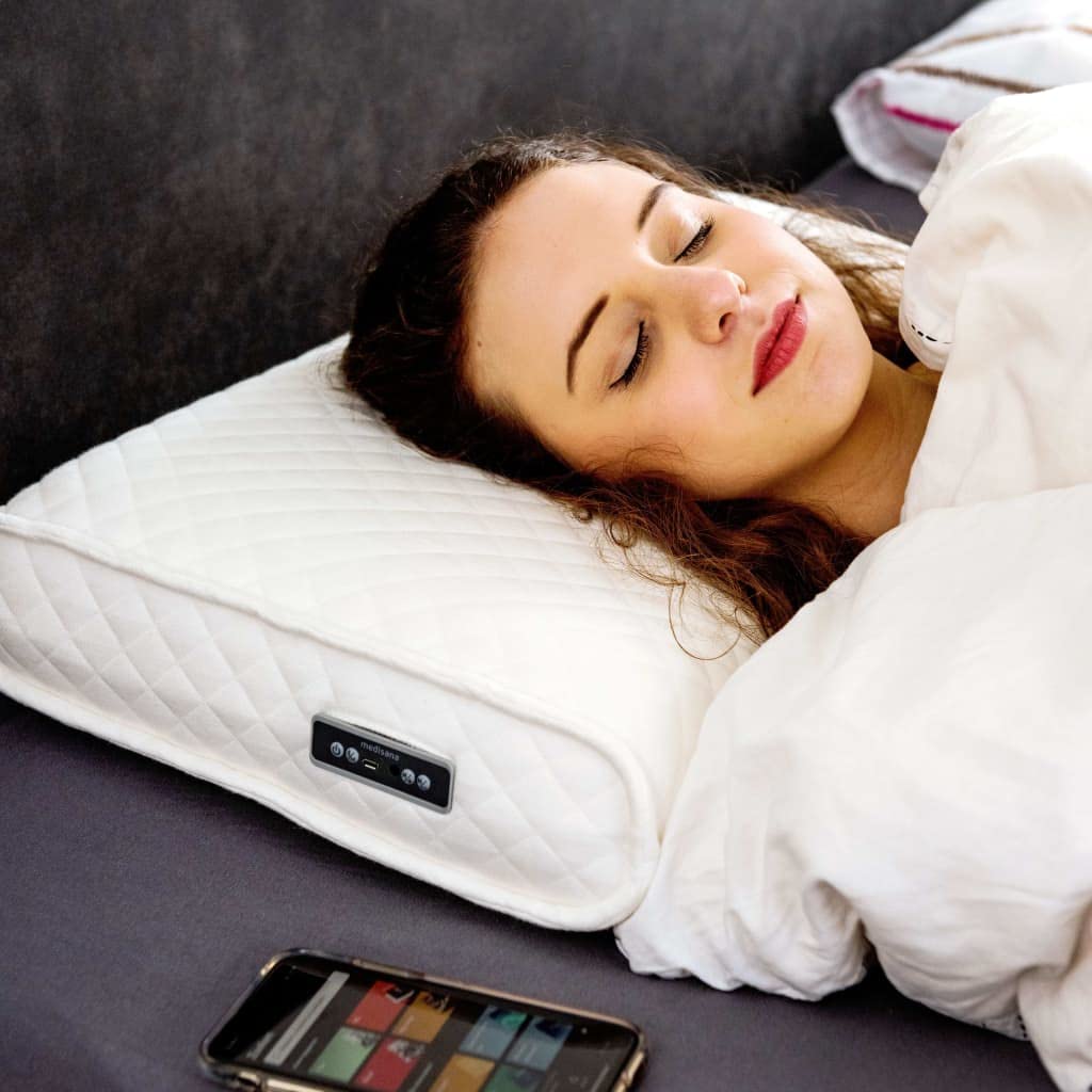medisana Sleepwell SP 100 Kopfkissen mit Lautsprecher und MP3-Wiedergabe, orthopädisches Schaumkissen mit integrierter Entspannungsmusik, Bluetooth zum streamen von Musik für ein besseres Einschlafen