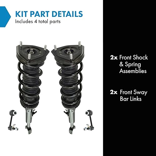 Miniatura 555 de TRQ Kit de suspensión delantera, conjunto de amortiguadores y resortes, barra estabilizadora, enlace estabilizador compatible con Chevrolet