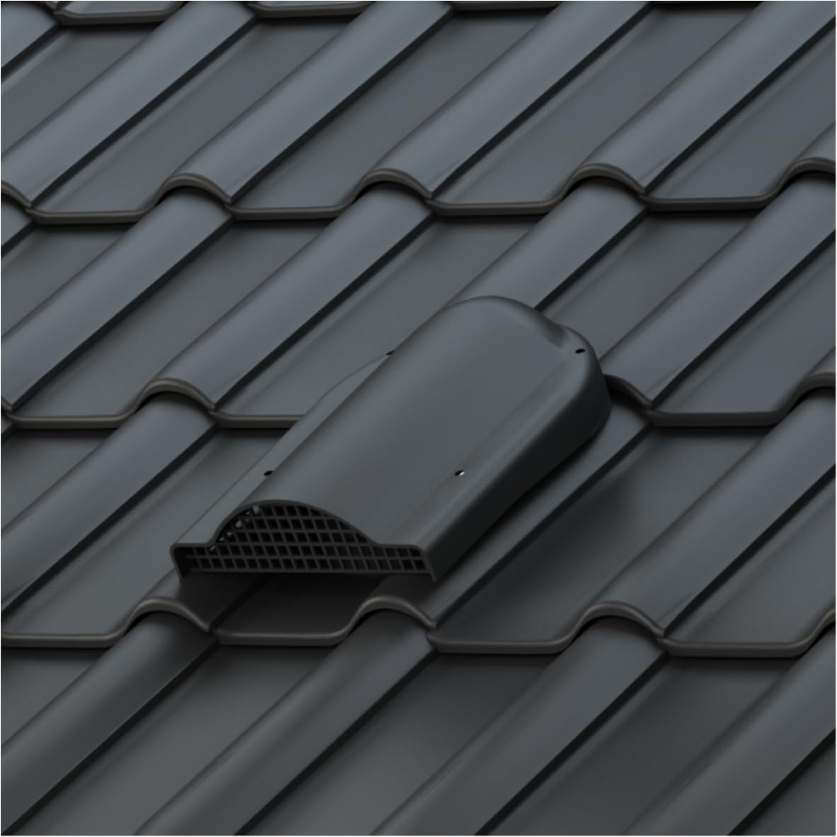 Flachlüfter für Braas - RUBIN 9V Dachfläche Entlüfter Dachlüfter Entlüfter Lüfterziegel für kermische Dachsteine (RAL 9005 - Schwarz)