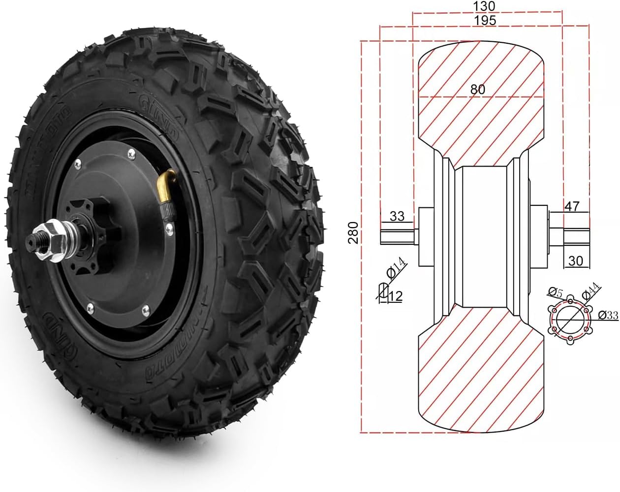 10 Inch Air Wheel 350W Brushless Geared Hub Motor With Tubeless Off Road Tire High Toruqe For Trolley Wheelbarrow Bike (48V350W)