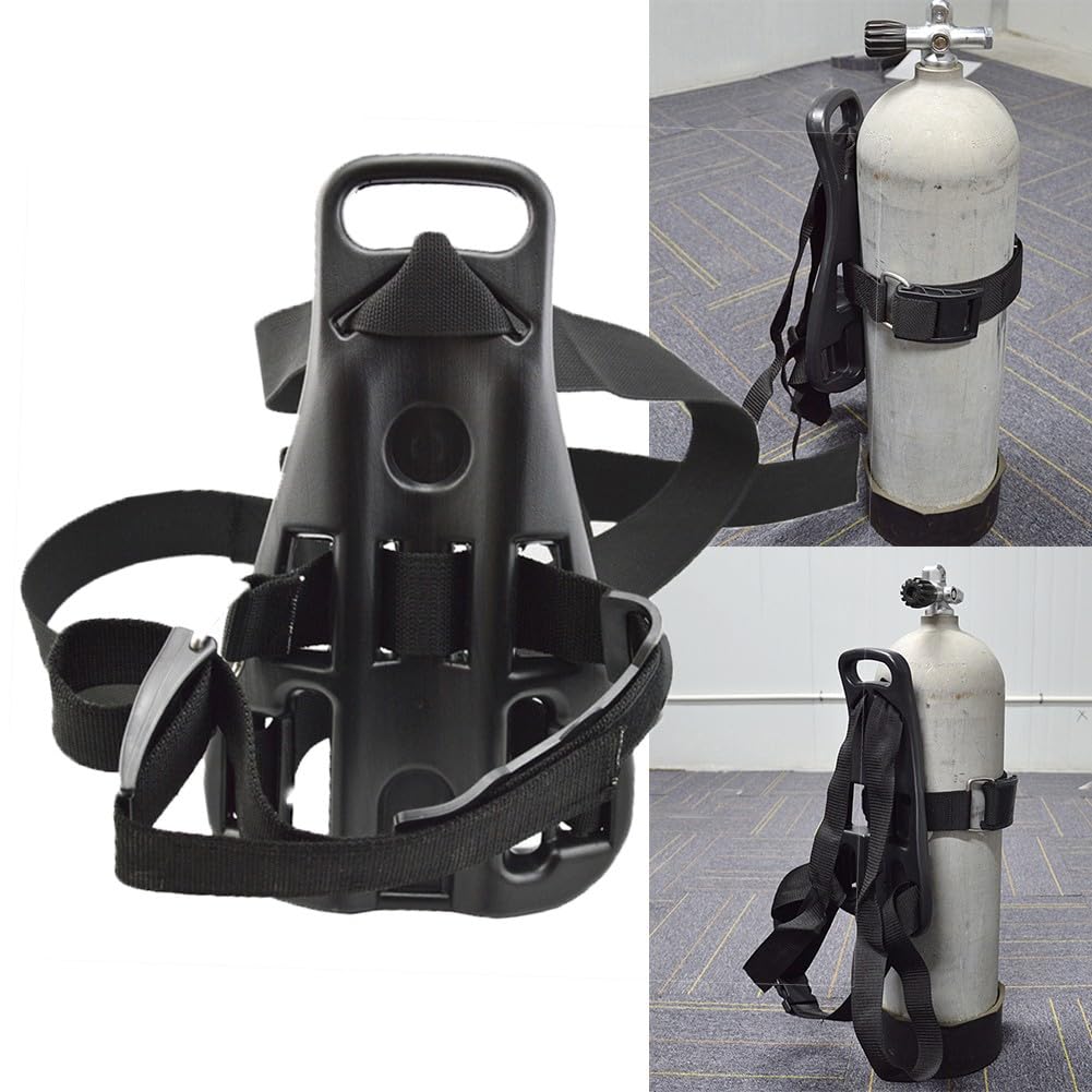 Verstellbarer Tauchflaschenhalter für Rucksäcke (7-12 l Sauerstoffflaschen), hochfestes Nylon, sichere Halterung für Freizeit- und Berufstaucher, Schwarz