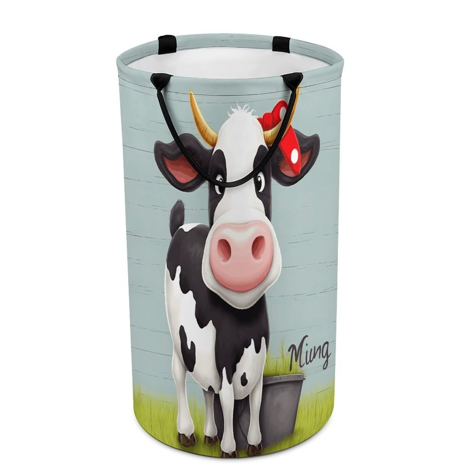 Cute Cow Laundry Hamper Waterproof Polyester Laundry Baskets Collapsible Dirty Clothes Storage Basket Clothes Hampers with Sturdy Handles for Travel Bedroom
