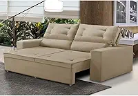 Sofá Retrátil e Reclinável 3 lugares com Molas 1,80m Lais Suede Bege Adonai Estofados