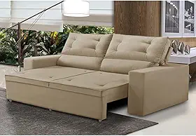 Sofá Retrátil e Reclinável 3 lugares com Molas 1,80m Lais Suede Bege Adonai Estofados