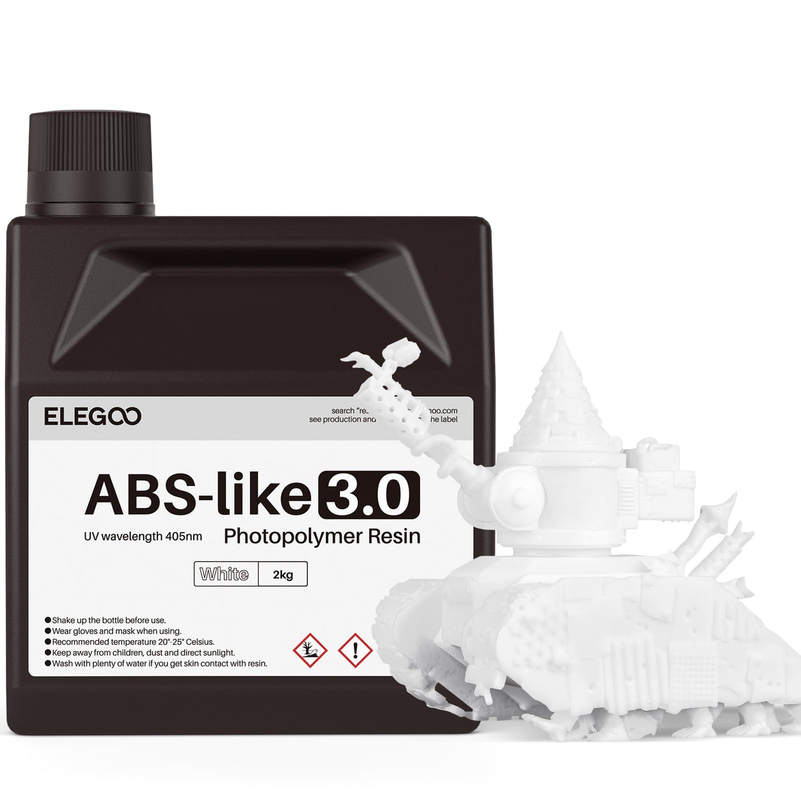 ELEGOO 405nm Żywica podobna do ABS 3.0, LCD UV Rapid Resin o wysokiej precyzji, nie kruchość, zwiększona wytrzymałość i odporność dla drukarki LCD/DLP 3D, fotopolimerowa żywica biała 2000 g