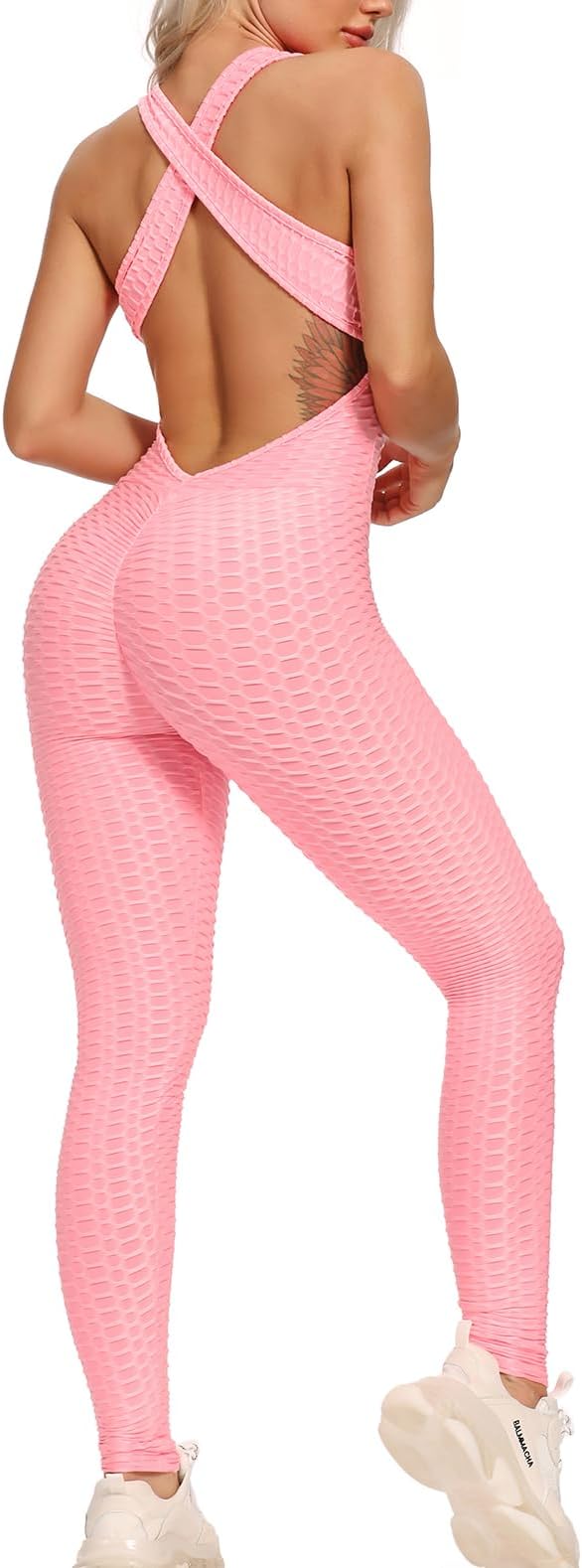 KIWI RATA Womens Butt Lift Blackless Workout Yoga Jumpsuit Sleeveless Bandage Fitness Sport Gym Romper Playsuit