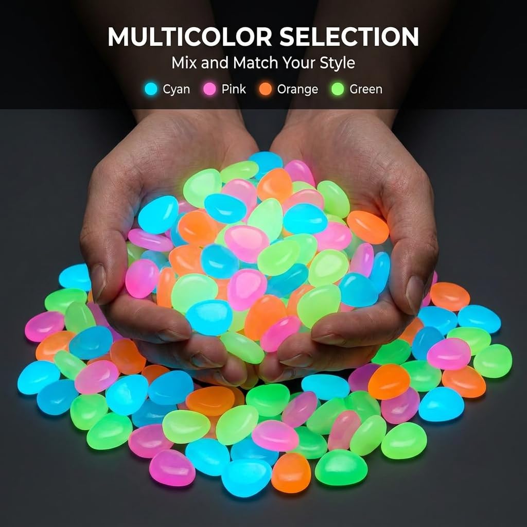 Colorful Glow in the Dark Garden Stones Night Guide Luminous Pebbles Rainbow Stepping Rocks Outdoor Landscaping Decor Glowing Stones (Rainbow)
