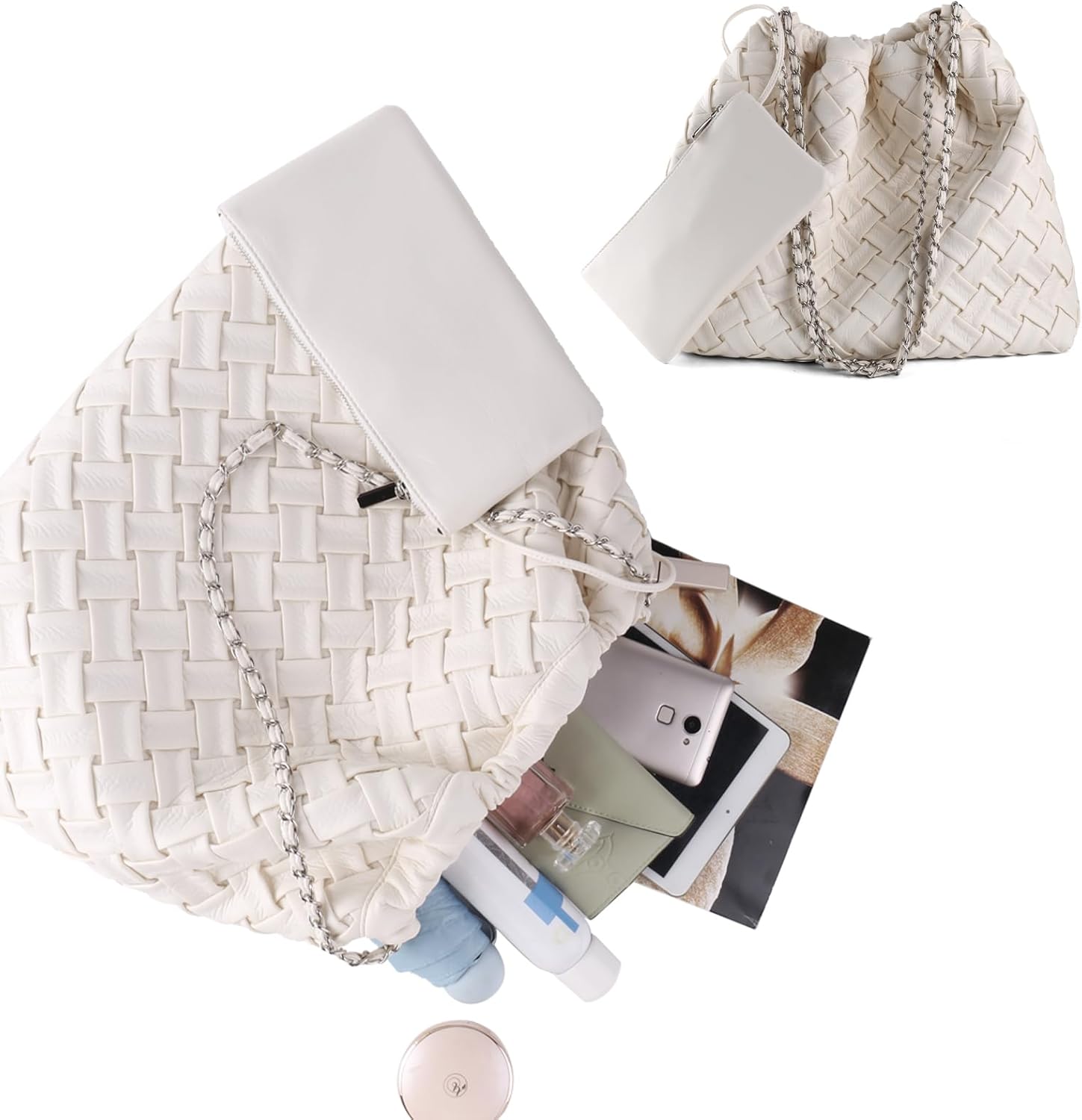 Woven Tote Bag for Women Large Summer Beach Hobo Handbags Handmade Top-handle Shoulder Bag with Purse - Image 6