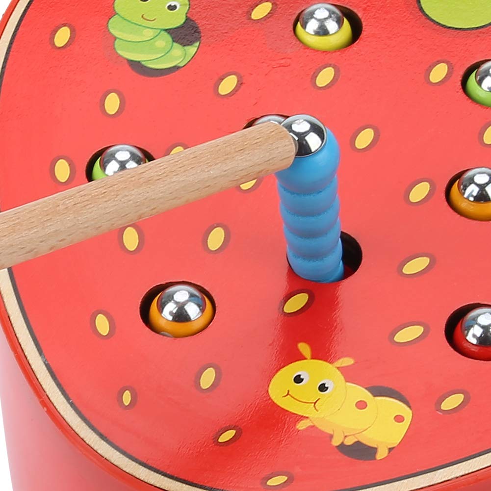 Baby Fang Spiele, Magnetische Desktop Obst Form Würmer Falle Spiel Intellektuelles Lernen Spielset Interaktives Brettspiel Spielzeug für Kleinkinder Kinder Geburtstag (Erdbeere)
