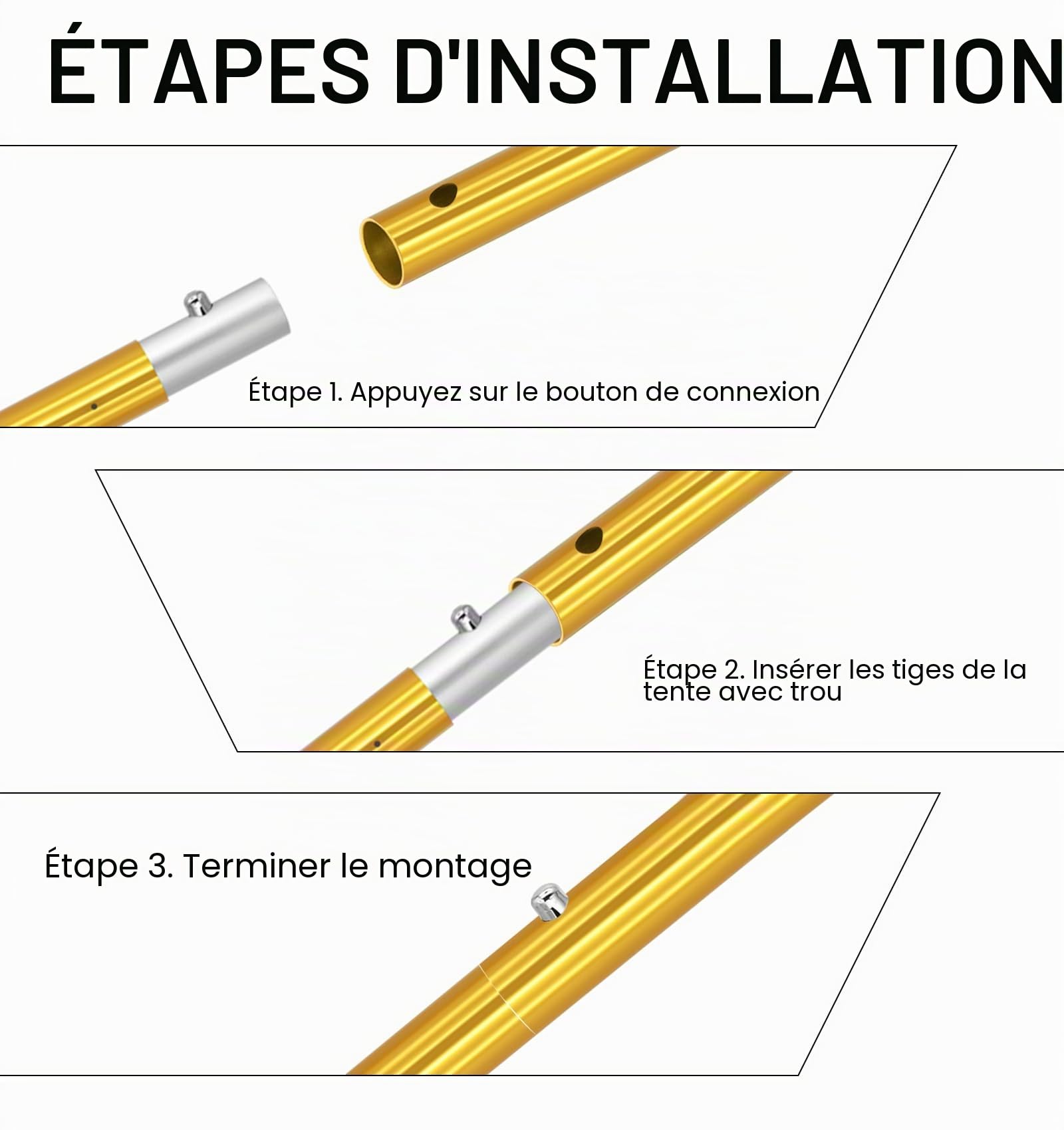 KOMCLUB Lot de 4 poteaux de tente télescopiques en aluminium - Pour les mouches de tente, légères et réglables - 1,9 m