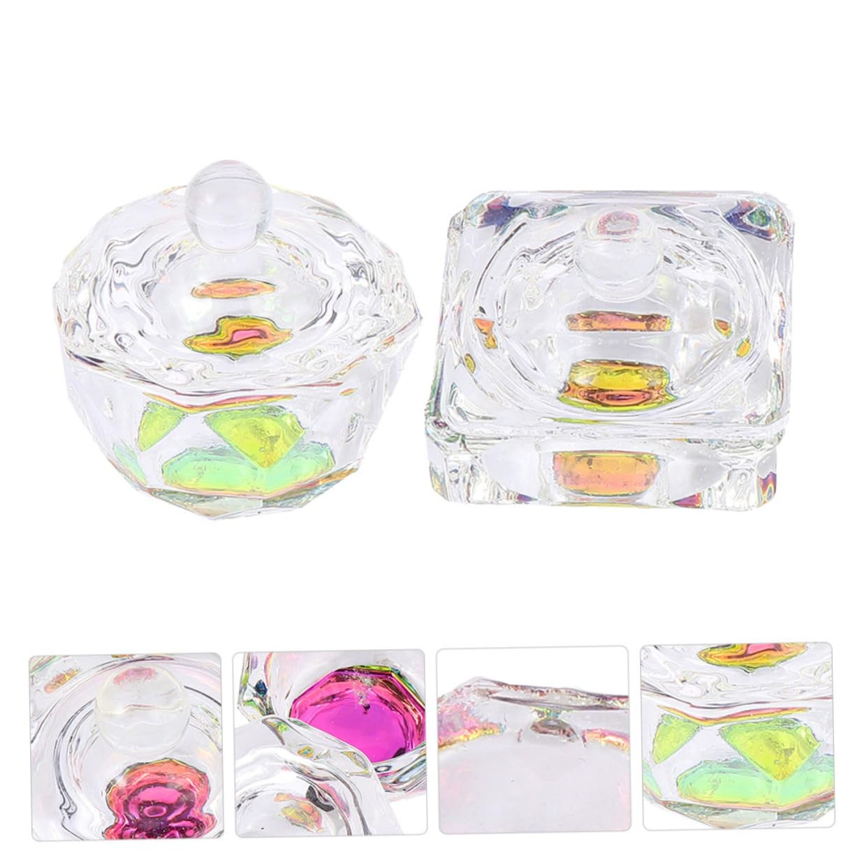 Mikinona Unique Nail Art Glass Cups 2pcs Crystal Nail Art Cup Lid Lightweight Portable Great for Friends