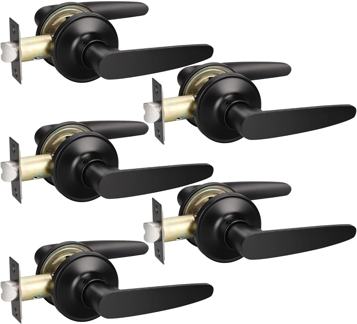 KNOBWELL 5 Pack Matte Black Passage Door Levers Door Handle Set Interior Door Handles, Matte