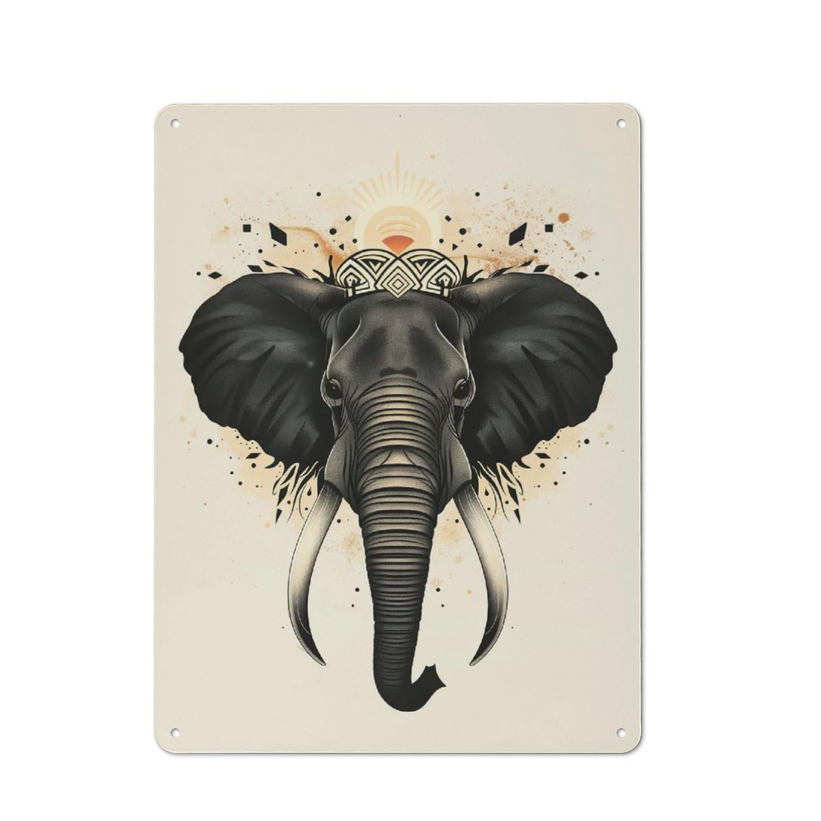 Junmoney Sacred Elephant Vector Portrait With Tribal C Rown Industrial-Style Metal Plaque 40X30cm For Hallway Wall, A Winter Wall Decor Update For Hallway Decor Lovers
