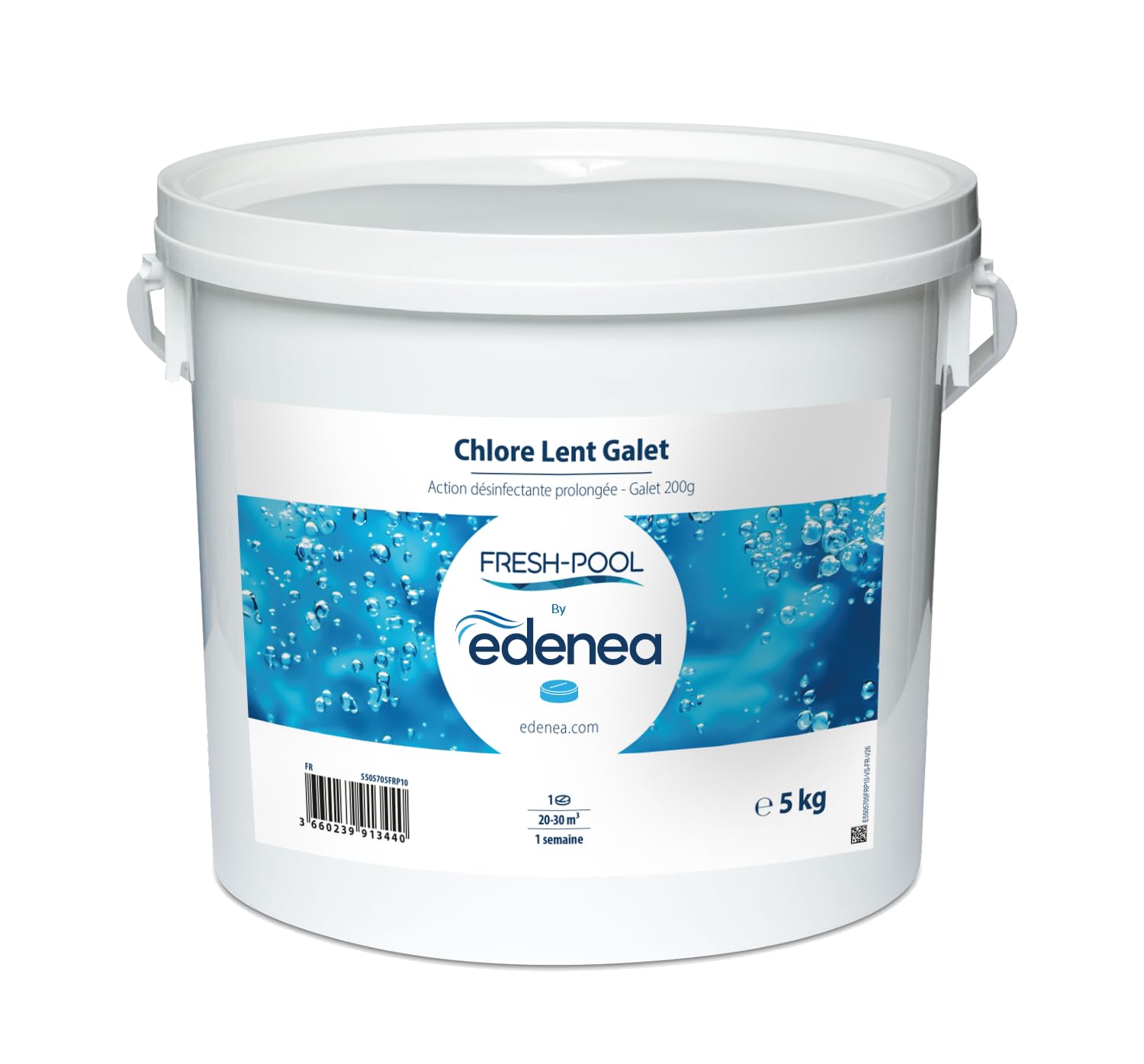 Fresh-Pool - Chlore Lent Piscine Galets 200g - Traitement Permanent - 5kg | Dissolution progressive longue durée, stabilisé contre la dégradation par les UV