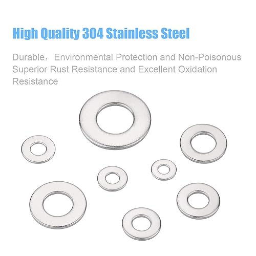 Miniatura 2 de DYWISHKEY Kit surtido de 268 arandelas planas de 8 tamaños, 12 38 516 14 12 # 10 # 8 6#, acero inoxidable 304