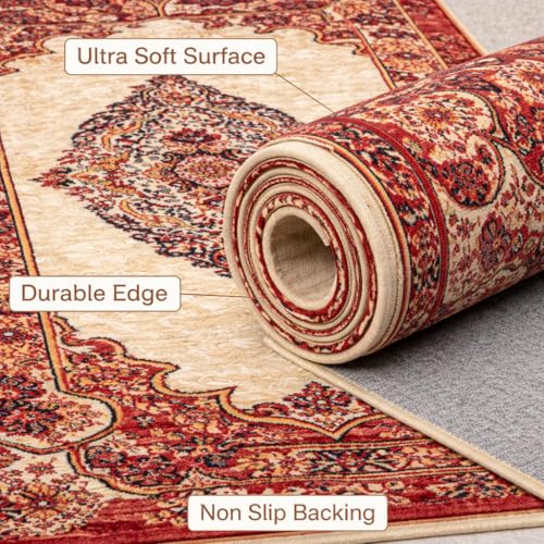 Image of Roseate Persian Rugs (3X5 ft) Designer Printed Carpets Non Slip with Fringe for Living Room /Bedroom /Kitchen /Home Decor /Floor Mat /Machine Washable (Pack of 1) A2