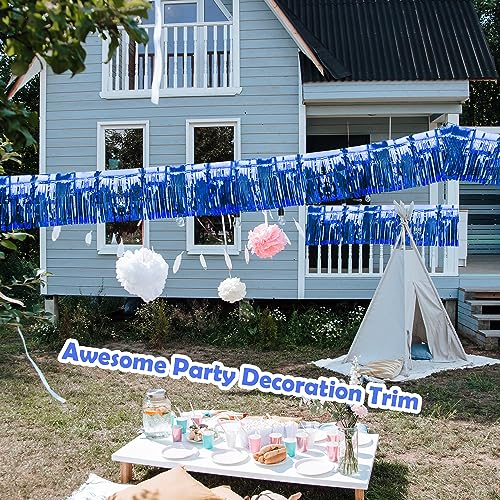 Image of 4 Pack 39 Ft Foil Float Fringe, Metallic Foil Fringe Garland Shiny Tassel Foil Parade Float Decorations for Trailer Car Graduation Homecoming Outdoor Indoor 4th of July Party (Royal Blue)