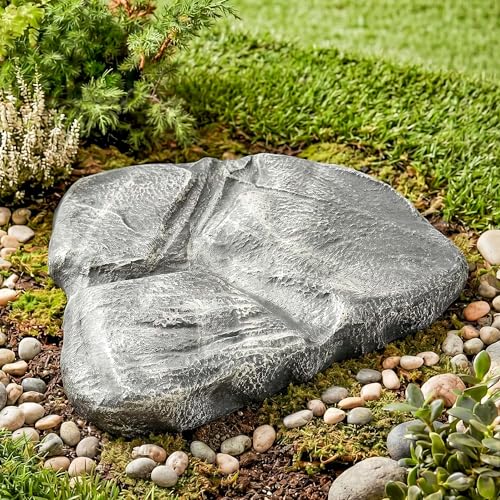 Aurelema Heavy Duty Fake Rock Cover for Septic Tank Lid Low Profile Faux Landscape Rock Cover High Density Resin Artificial Stone for Irrigation Valve Box Utility Lid Yard Gray 22 x 20.5 x 3.2 in