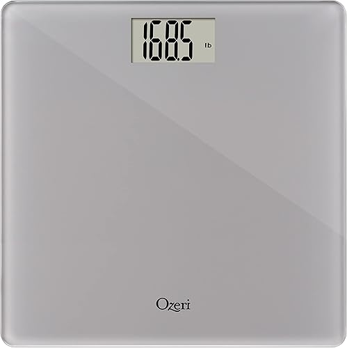 Ozeri Báscula de baño de precisión, 440 libras 440.9lbs, en vidrio templado, con tecnología de sensor de 1.76oz, 0.1 libras 0.1lbs y tara para