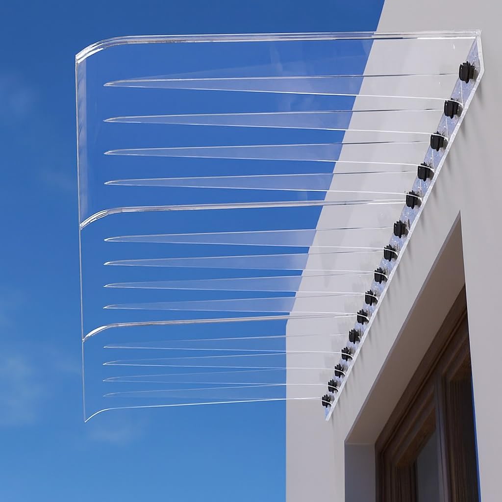 GJMSSMY Modular Polycarbonate Door Canopy, Exterior Awning for Windows & Doors, Adjustable 40-300cm, Clear 60x210cm, Weather Protection, Stylish Entrance Cover