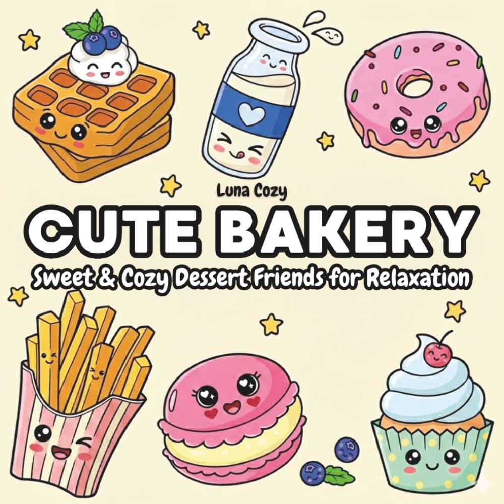 Cute Bakery Coloring Book: Adorable Bakery Shop Scenes with Bold and Easy Designs for Kids and Adults