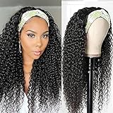 Taiill 22inch Kinky Curly Headband Wig Human Hair Headband Wigs for Black Women Brazilain Remy Human Hair Curly Headband Wig Glueless None Lace Front Wigs 150% Density Half Wig