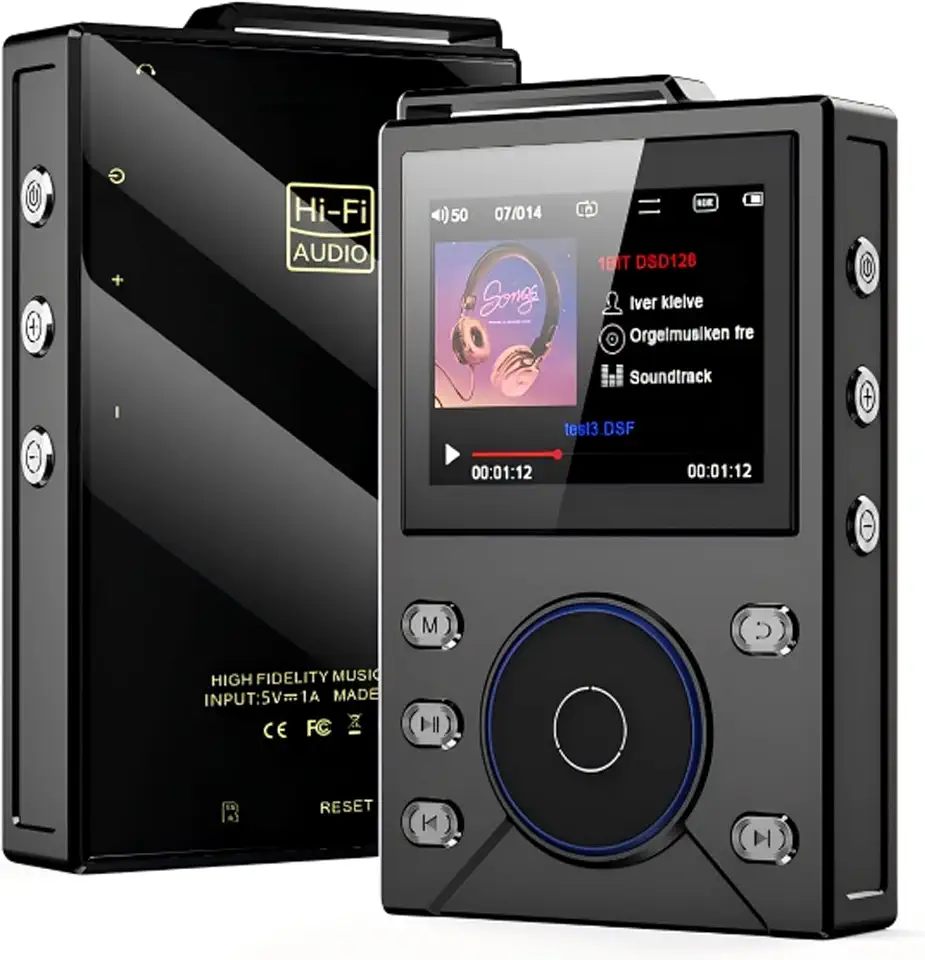 MP3 HiFi Player Bluetooth Portatil, HiFi-02 Music Player, MP3 Mp4 Player, Music Player com Audio Digital de Alta Definição TFT sem Perdas, Suporta Cartões de Memória de até 256 GB, Preto