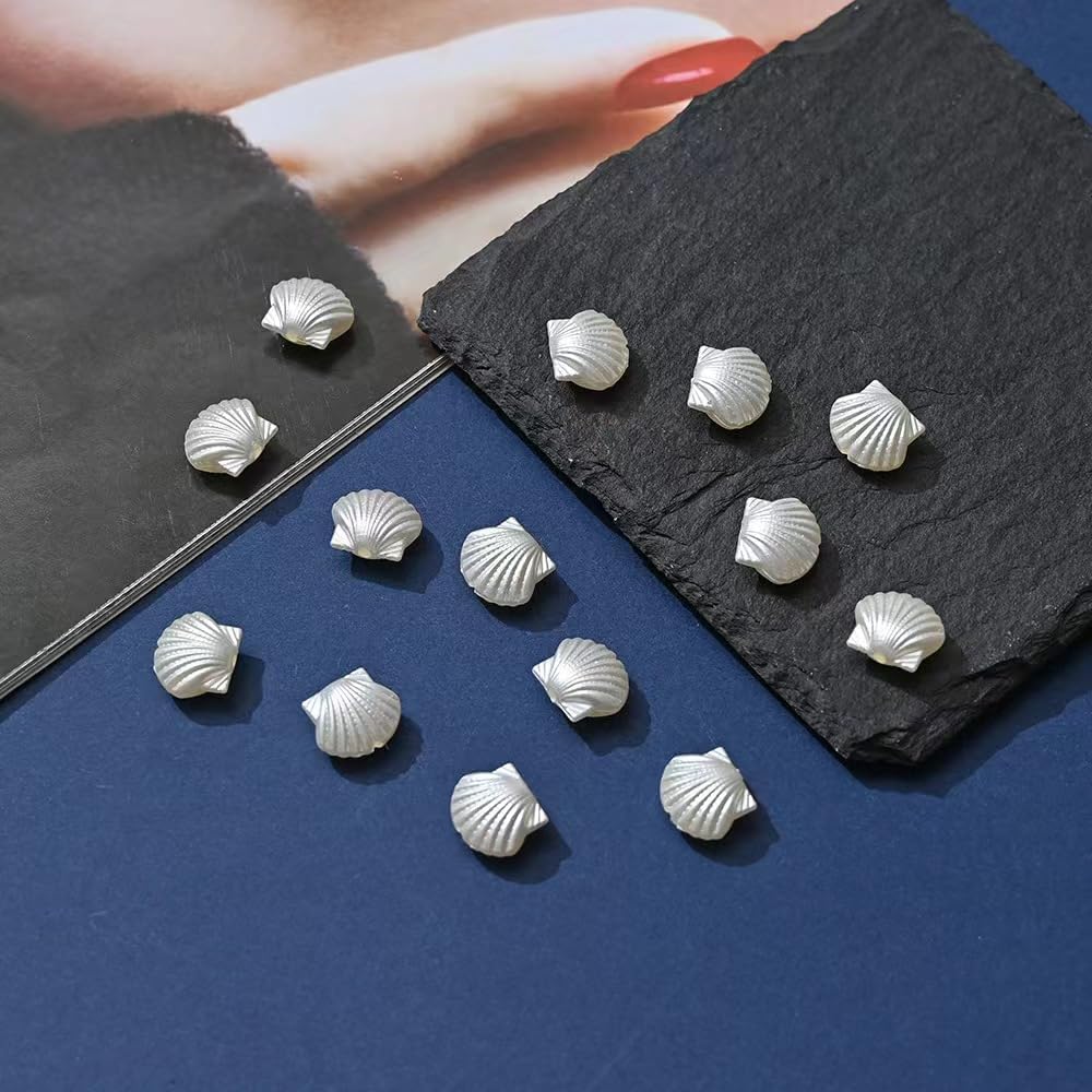 100PCS Pearl Shell Beads for Jewelry Making,Cute White Aesthetic Beads with Holes,Bulk Mermaid Accessories Women DIY Hair Clip Bracelet Resin Charms for Crafts 12mm - Image 6