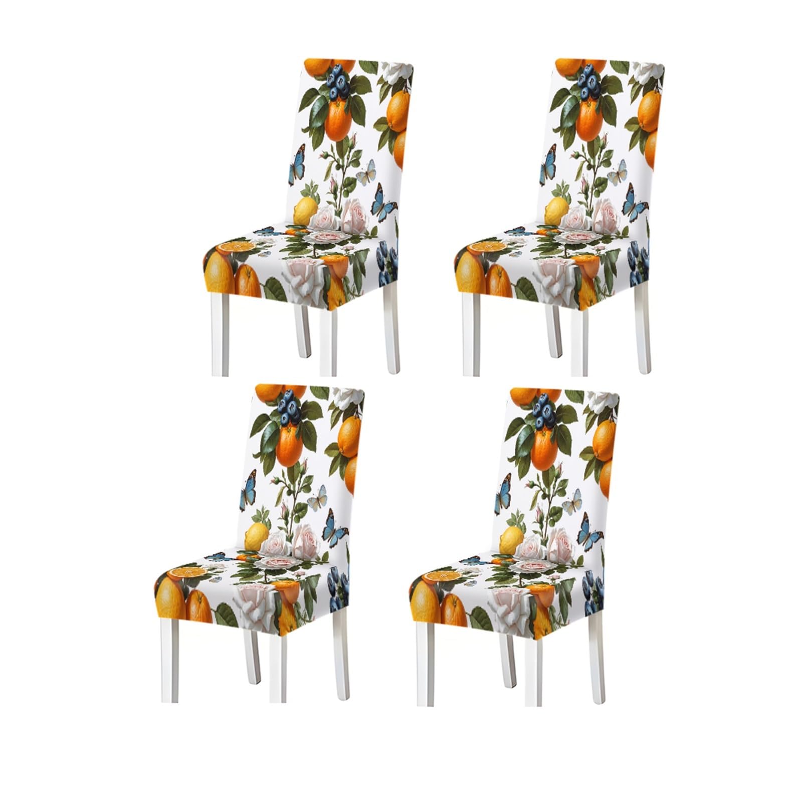 Bosuybn One Color Citrus Fruit Rose Butterfly Print Dining Chair Covers, Stretch Slipcovers For Kitchen Dining Room Summer Party, 2/4/6Pcs Furniture Protectors For Home Dining Room(4Pcschair Cover)