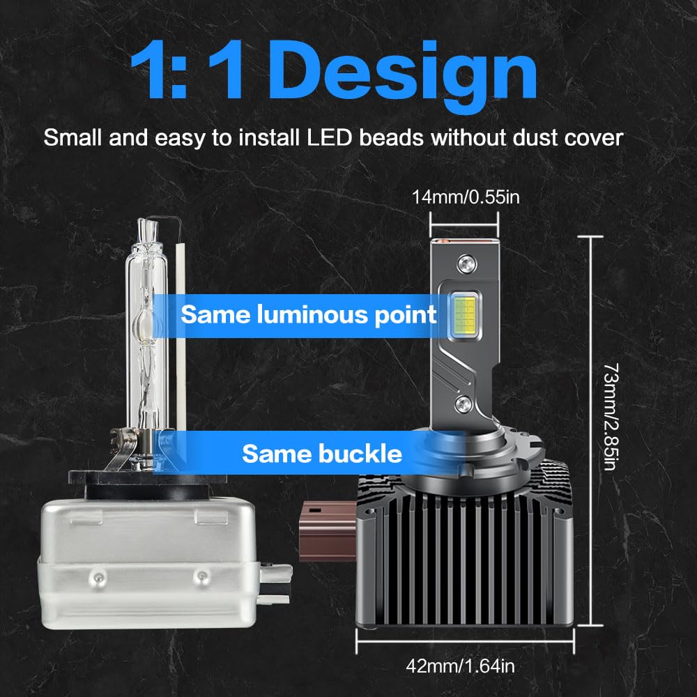 Ampoule LED D1S 30000LM,Ampoule de Phare de Voiture, de Voiture Anti-Erreur 100% Canbus 110W High/Low Beam Replace Original HID D1S Xenon OEM HID Plug and Play,Lot de 2