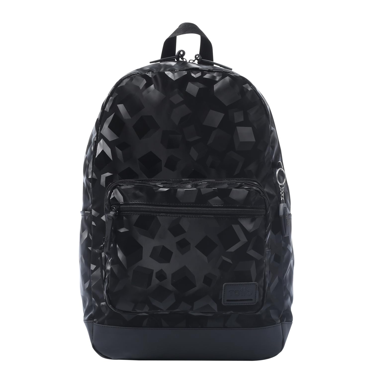 TOTTO - Mochila para Ordenador Portátil de 14 Pulgadas, Modelo Tocax, 2 Compartimentos, Bolsillo con Organizador y Porta Móvil, Bolsillo Botella, Espaldar Ergonómico, Estampado Cubik Black