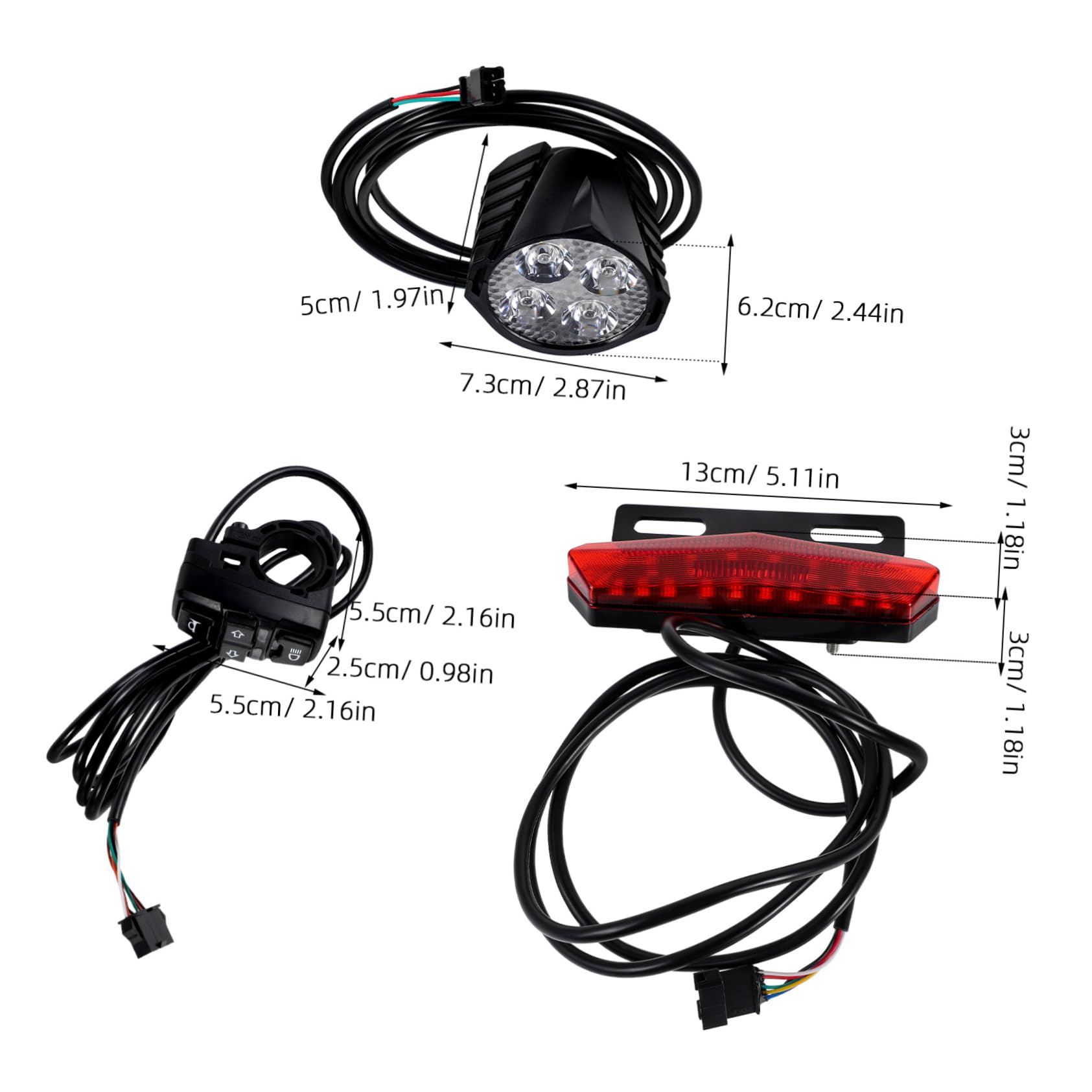 PRETYZOOM Electric Bike Light Set Full Kit Front Rear Tail Light Turn Signals Horn Switch for E-Bikes Scooters