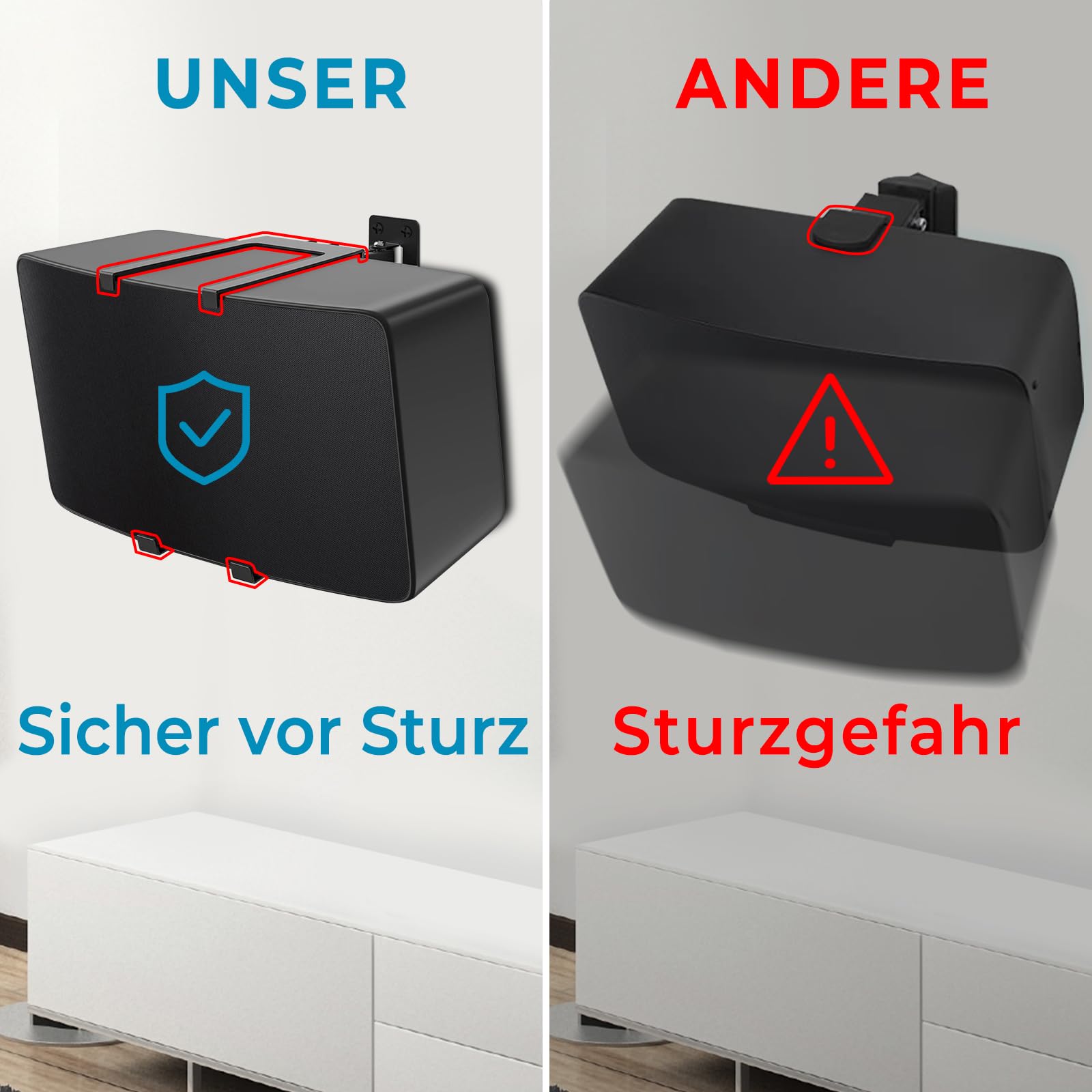 Dinghosen Support mural compatible avec Sonos Play 5 Gen 2 - Réglage pivotant et inclinable - Support de montage pour haut-parleur Sonos Play 5 - Noir (avec kit de montage mural)