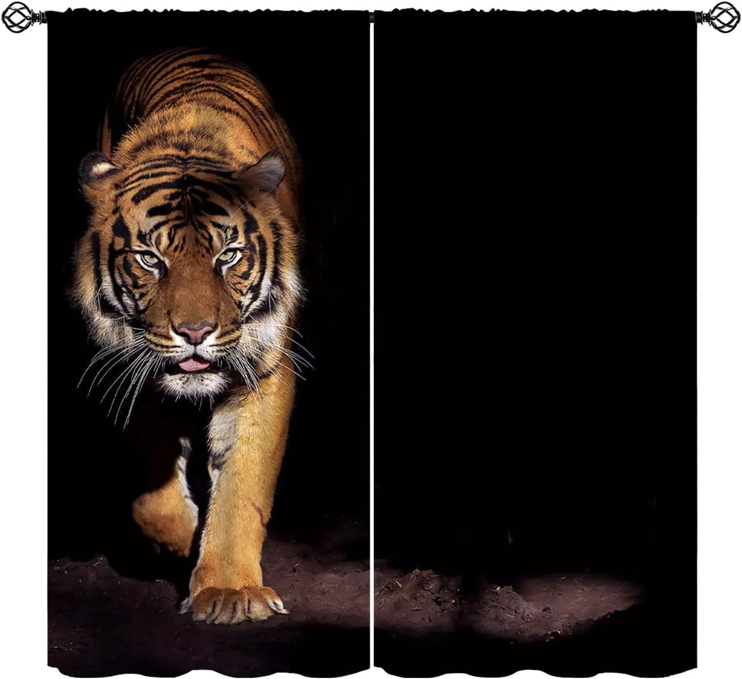 Tiger Curtains, Nature Background Tiger Big Cat Pattern Blackout Window Treatments, Rod Pocket Thermal Insulated Drapes 2 Panel Sets for Bedroom Living Room Kitchen, 42" W X 63" L
