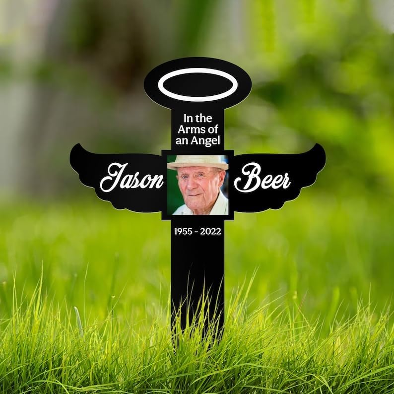 Personalized Memorial Plaques for Outdoors Custom Photo Mom Dad Grave Marker In Loving Memory 8x8 inch Metal Garden Stakes Memorial Gifts Sympathy Gifts for Loss of Loved One (Style 15)