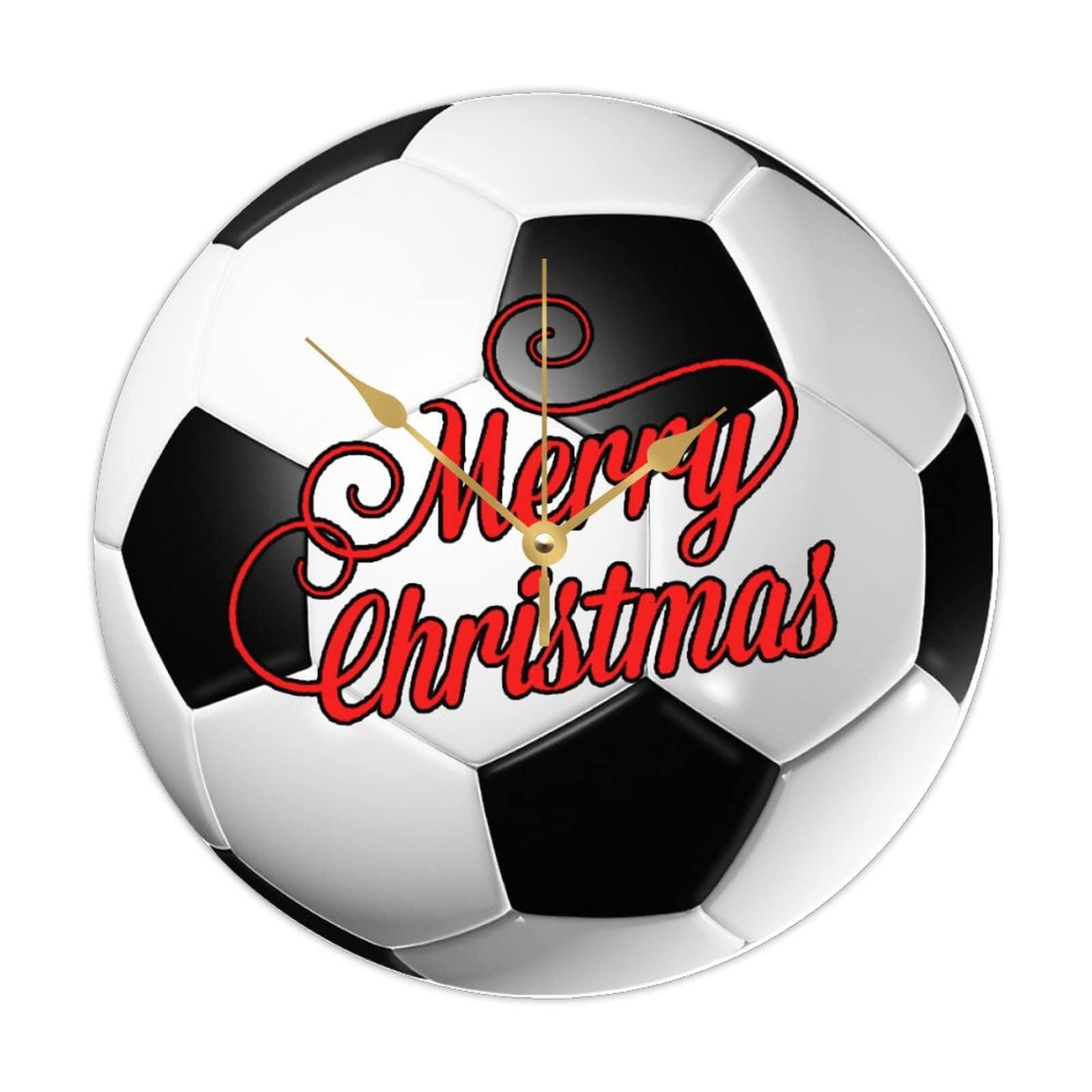 Horloge murale ronde en bois Merry Christmas Soccer pour décoration murale personnalisée